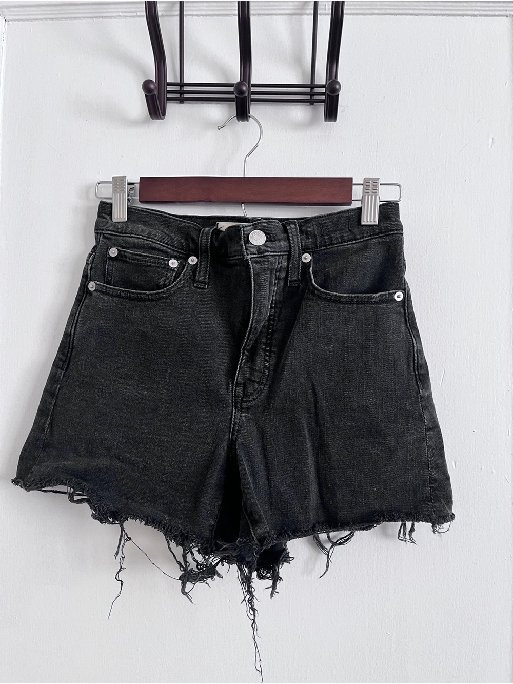 Madewell Black High-Rise Distressed Denim Shorts